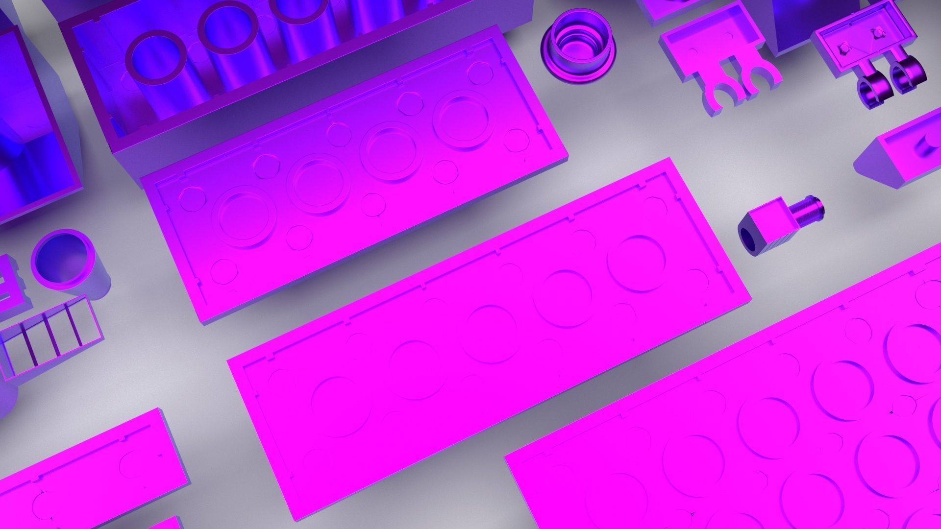 Purple Metallic Lego Bricks Set 3D model_6