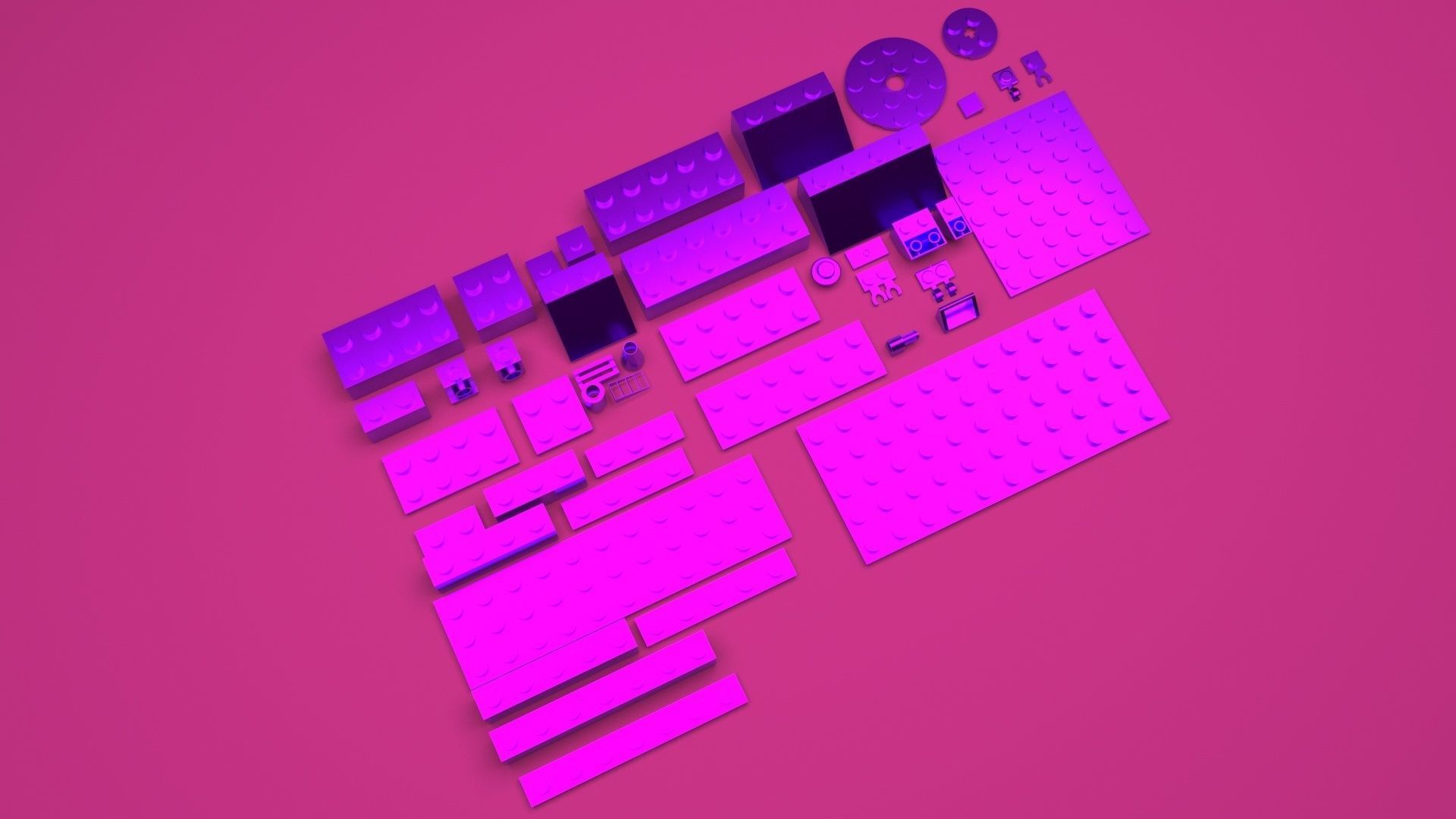 Purple Metallic Lego Bricks Set 3D model_9