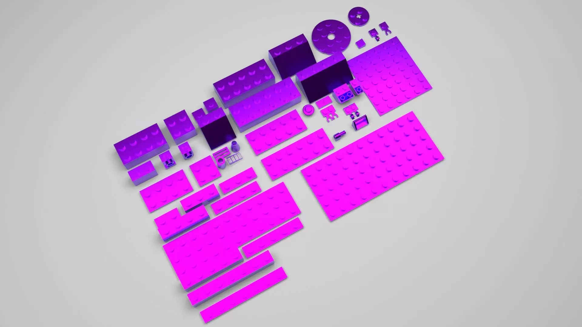 Purple Metallic Lego Bricks Set 3D model_0