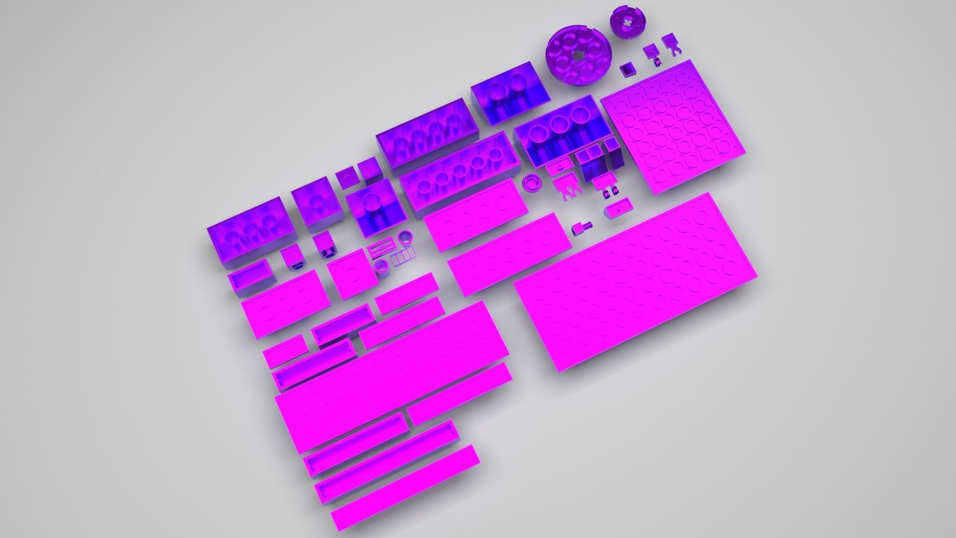 Purple Metallic Lego Bricks Set 3D model_5