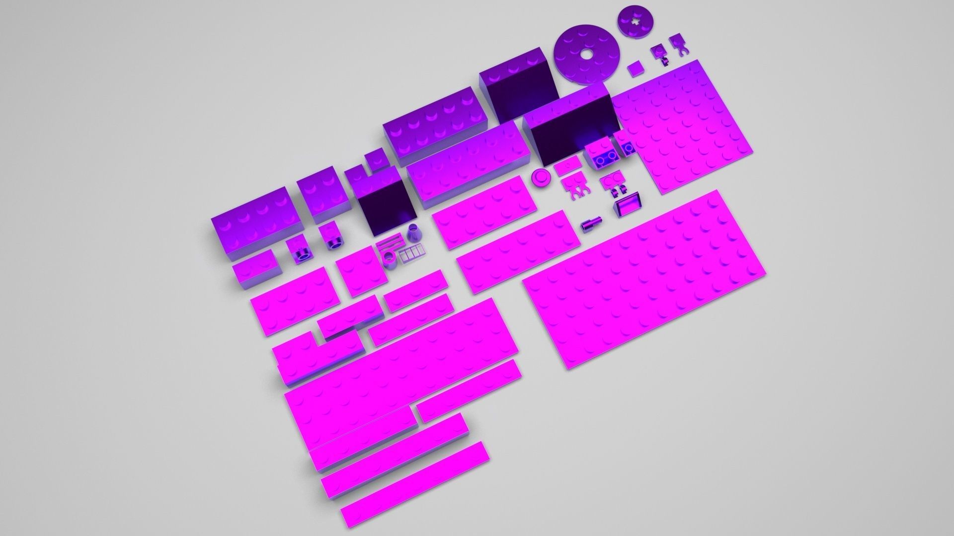 Purple Metallic Lego Bricks Set 3D model_4