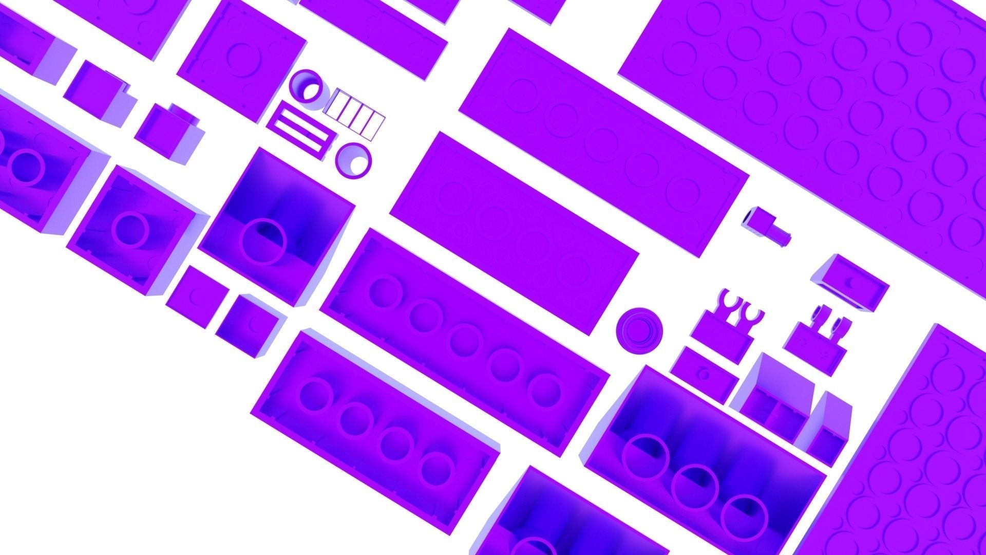 Purple Metallic Lego Bricks Set 3D model_16