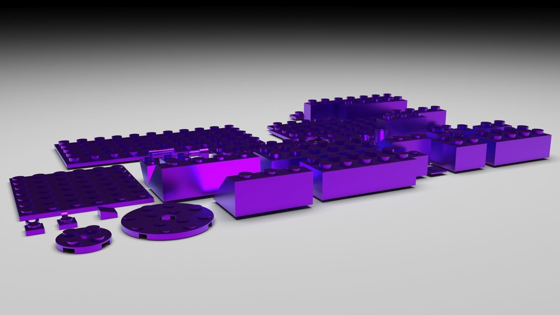 Purple Metallic Lego Bricks Set 3D model_2