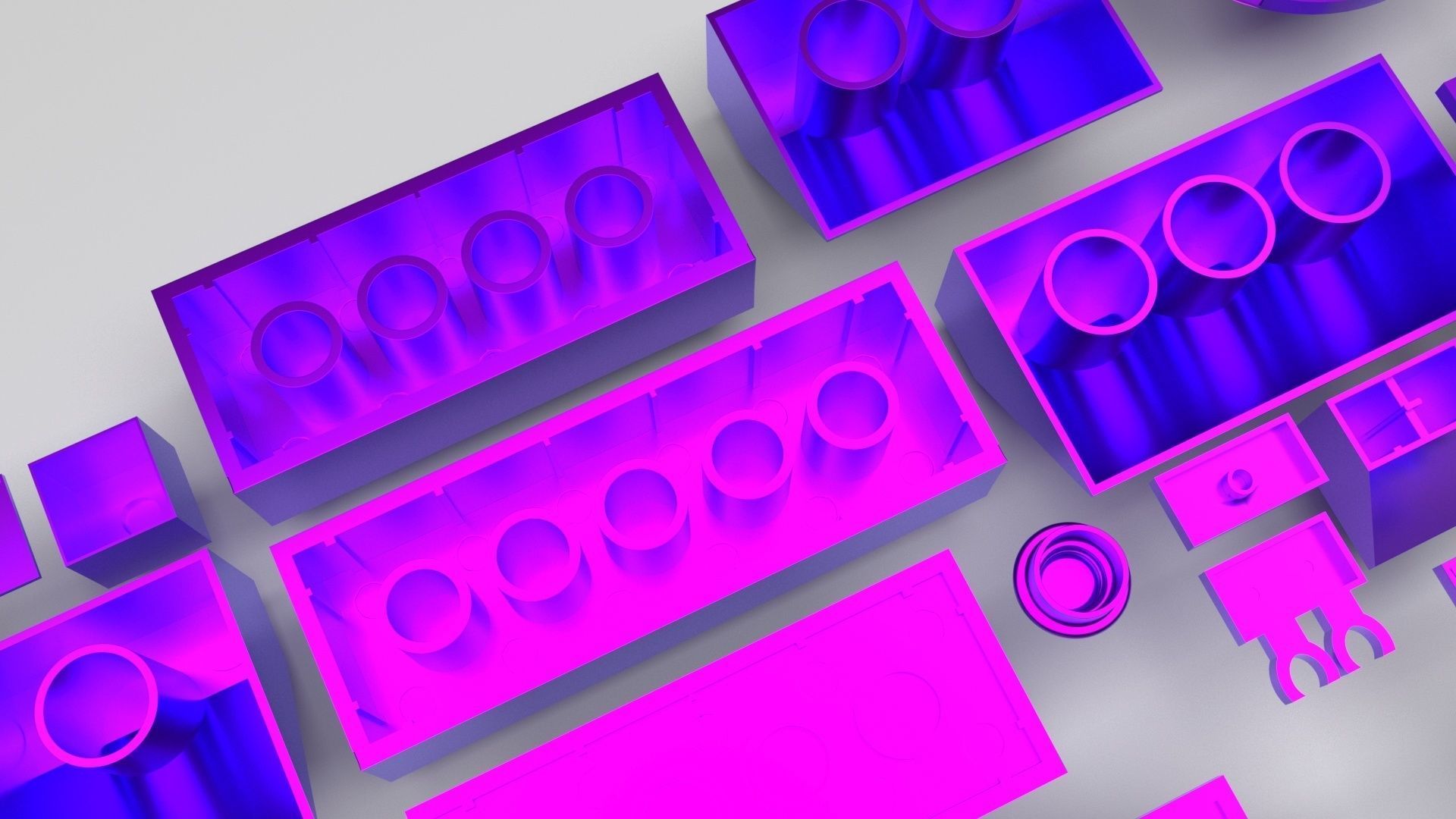 Purple Metallic Lego Bricks Set 3D model_7