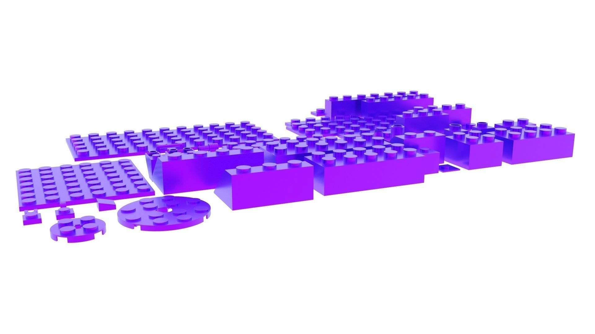 Purple Metallic Lego Bricks Set 3D model_13