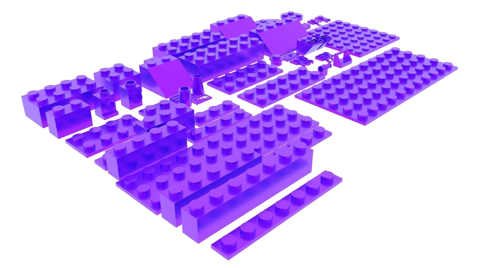 Purple Metallic Lego Bricks Set 3D model_11