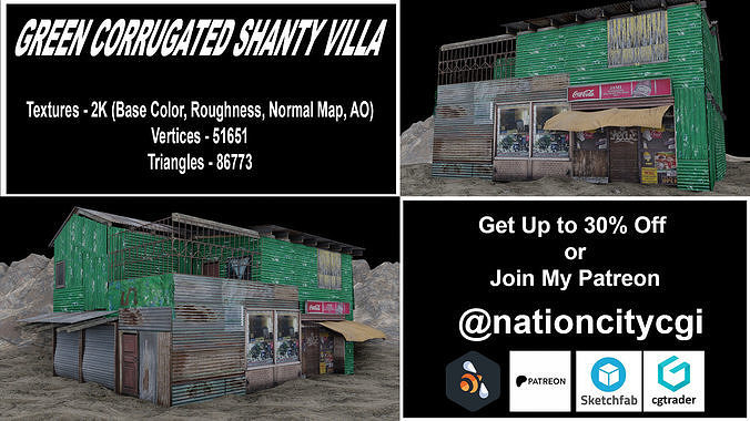 Shanty Green Shanty Villa Game-Ready  Low-poly 3D model