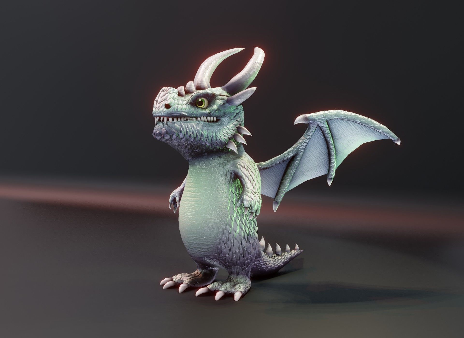 Cartoon Silver Dragon Animated 3D Model Low-poly 3D model_12