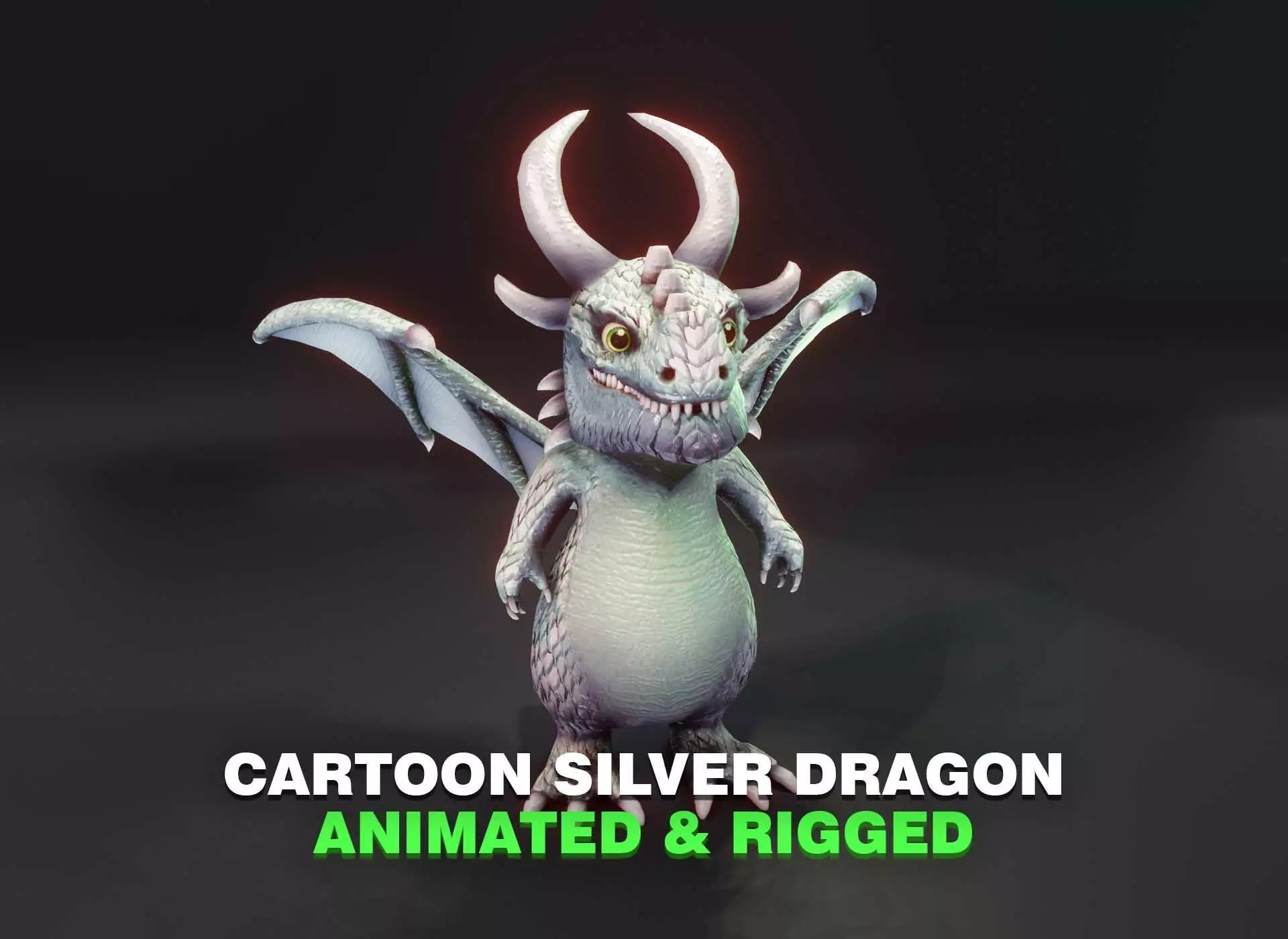 Cartoon Silver Dragon Animated 3D Model Low-poly 3D model_0