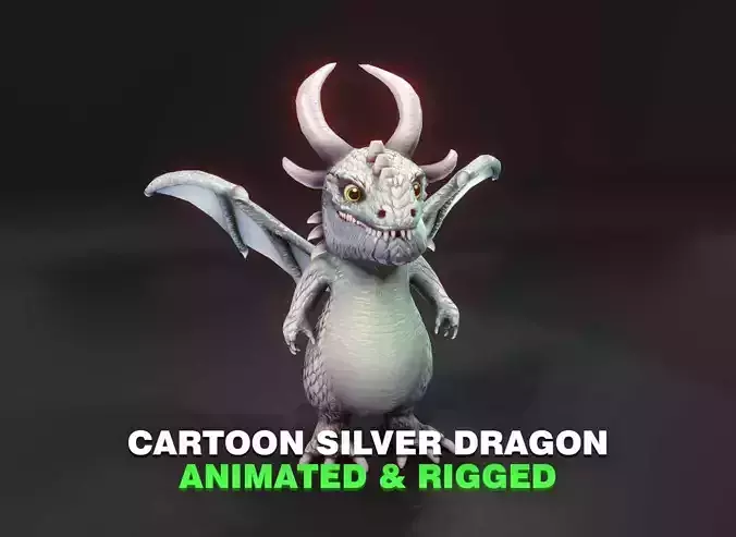  Cartoon Silver Dragon Animated 3D Model Low-poly 3D model