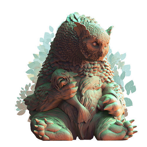 Owl Beast Sitting  3D print model
