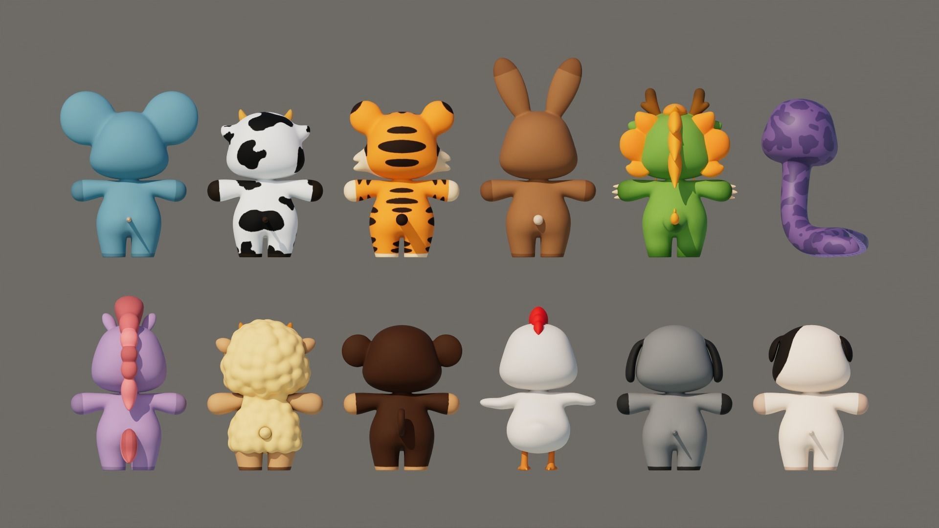 Rigged Cartoon Animals Collection Pack-001 Low-poly 3D model_5