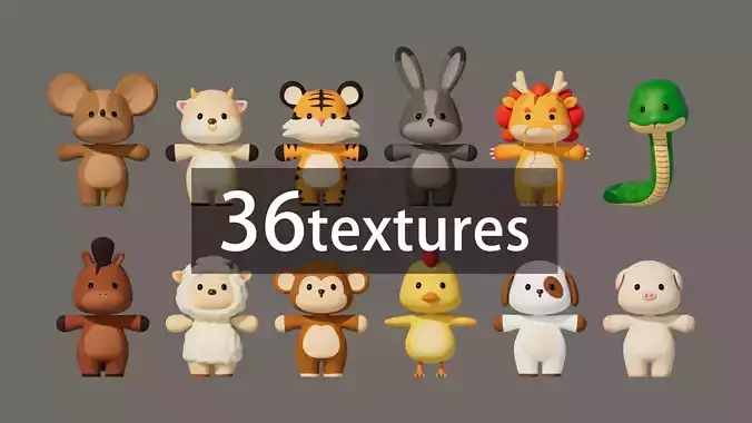 Rigged Cartoon Animals Collection Pack Low-poly 3D model