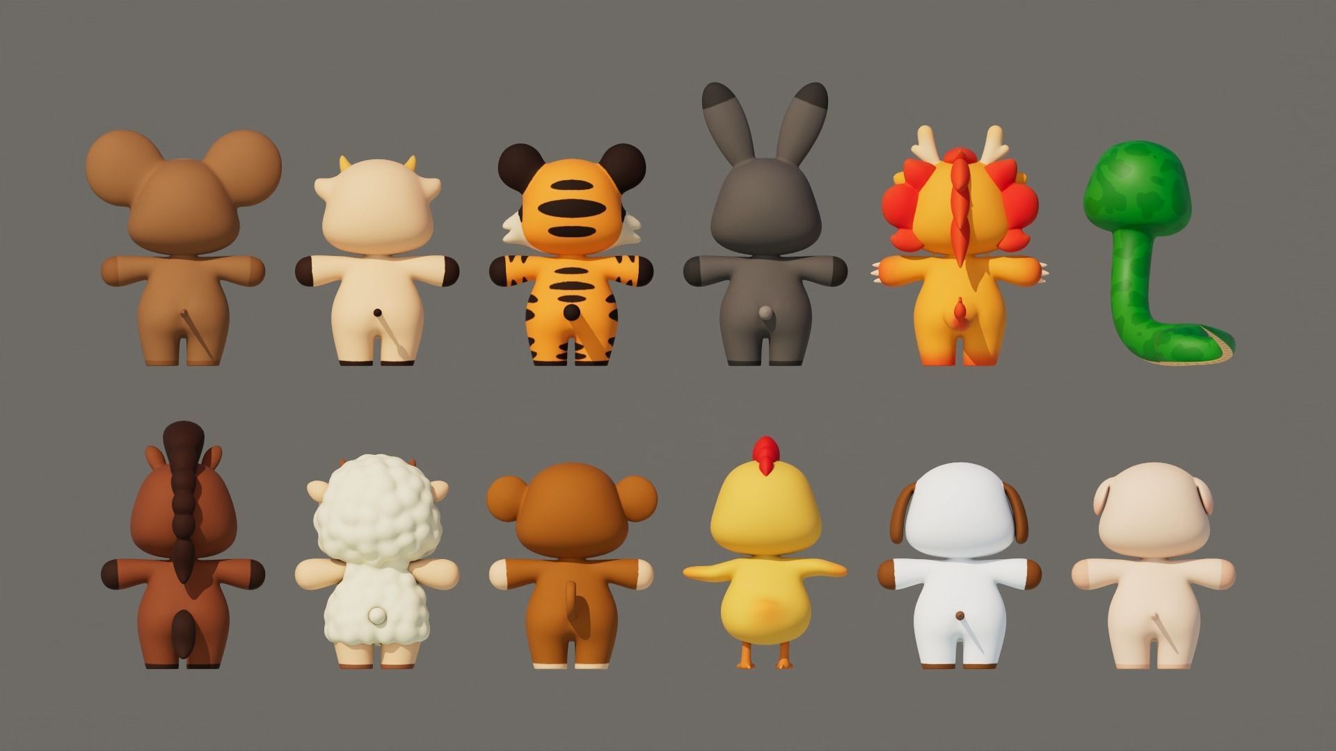 Rigged Cartoon Animals Collection Pack-001 Low-poly 3D model_4