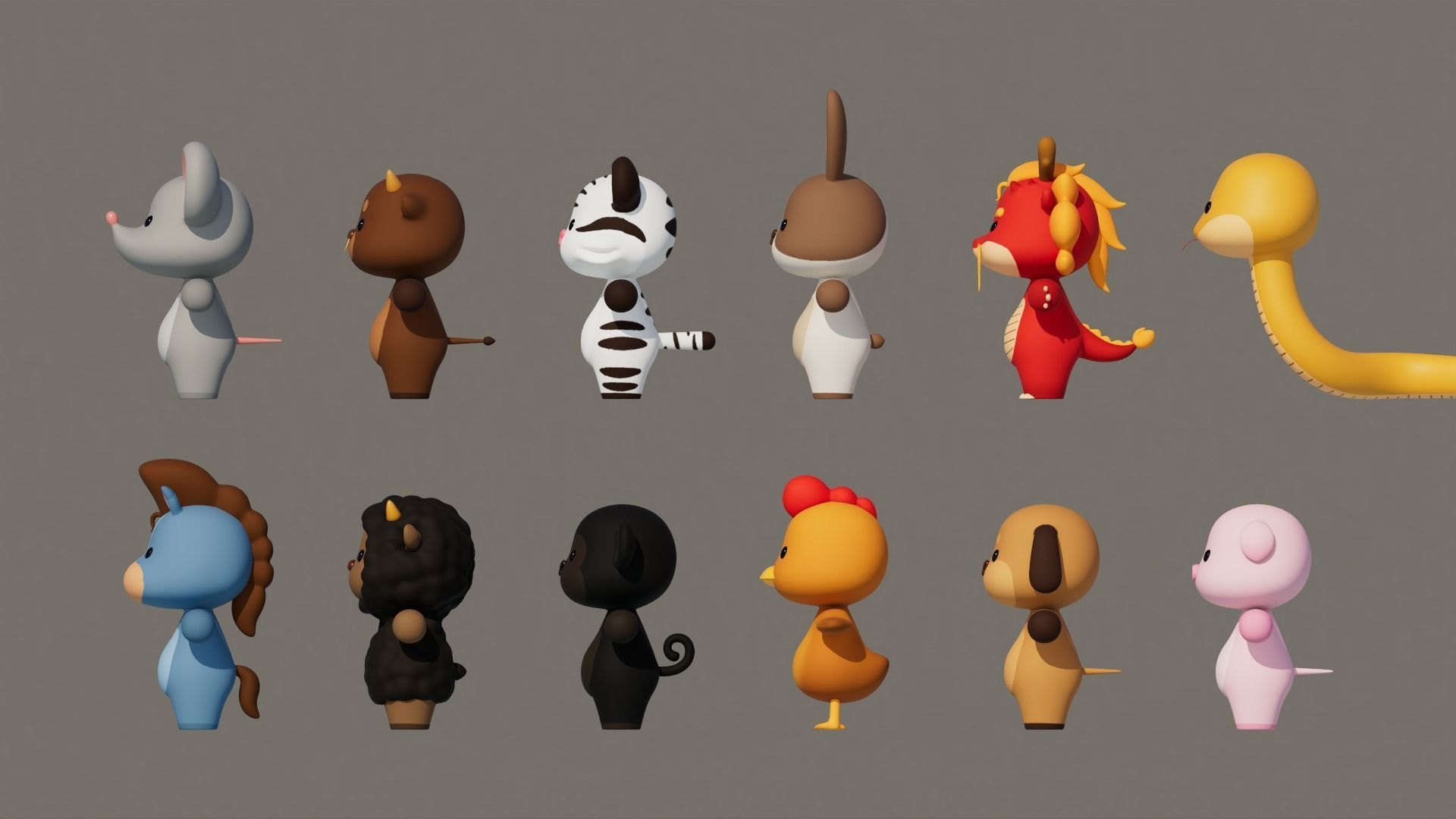 Rigged Cartoon Animals Collection Pack-001 Low-poly 3D model_9