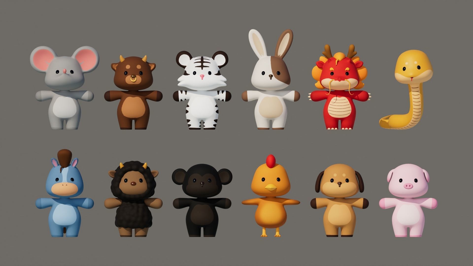 Rigged Cartoon Animals Collection Pack-001 Low-poly 3D model_3