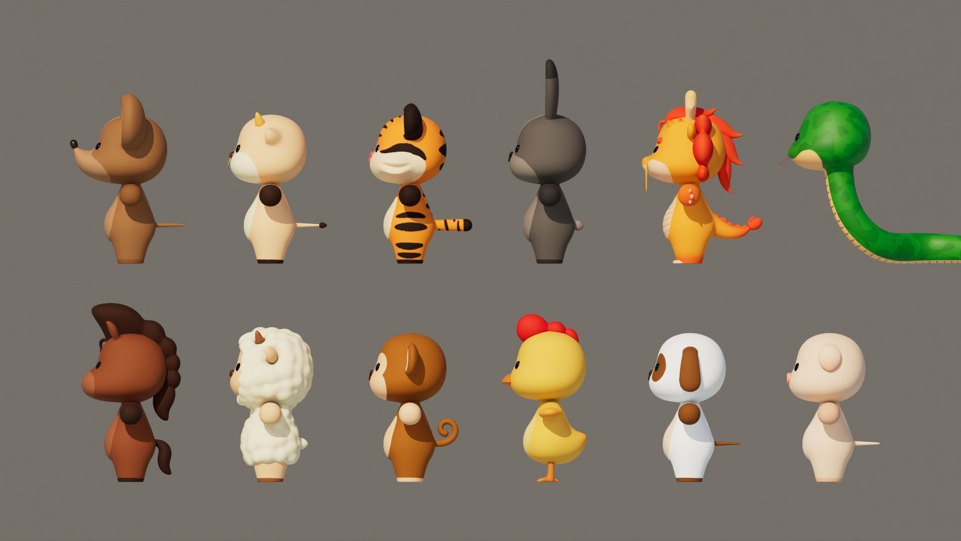 Rigged Cartoon Animals Collection Pack-001 Low-poly 3D model_7