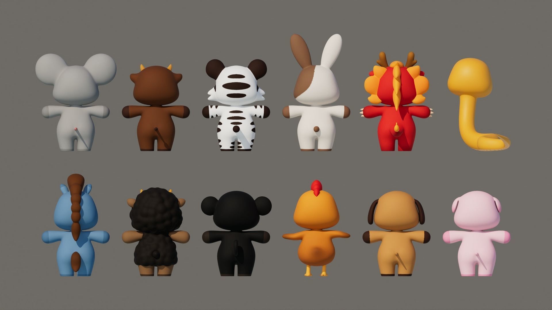 Rigged Cartoon Animals Collection Pack-001 Low-poly 3D model_6