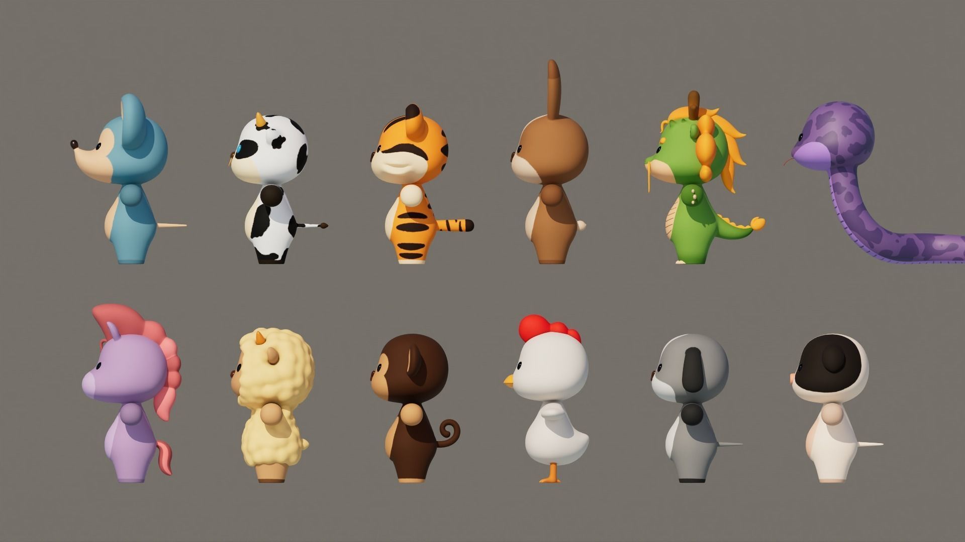 Rigged Cartoon Animals Collection Pack-001 Low-poly 3D model_8