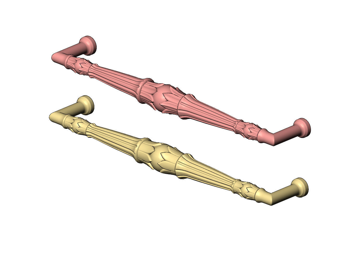 Lotus bead round fluted door gate push pull handle 3D print model_10