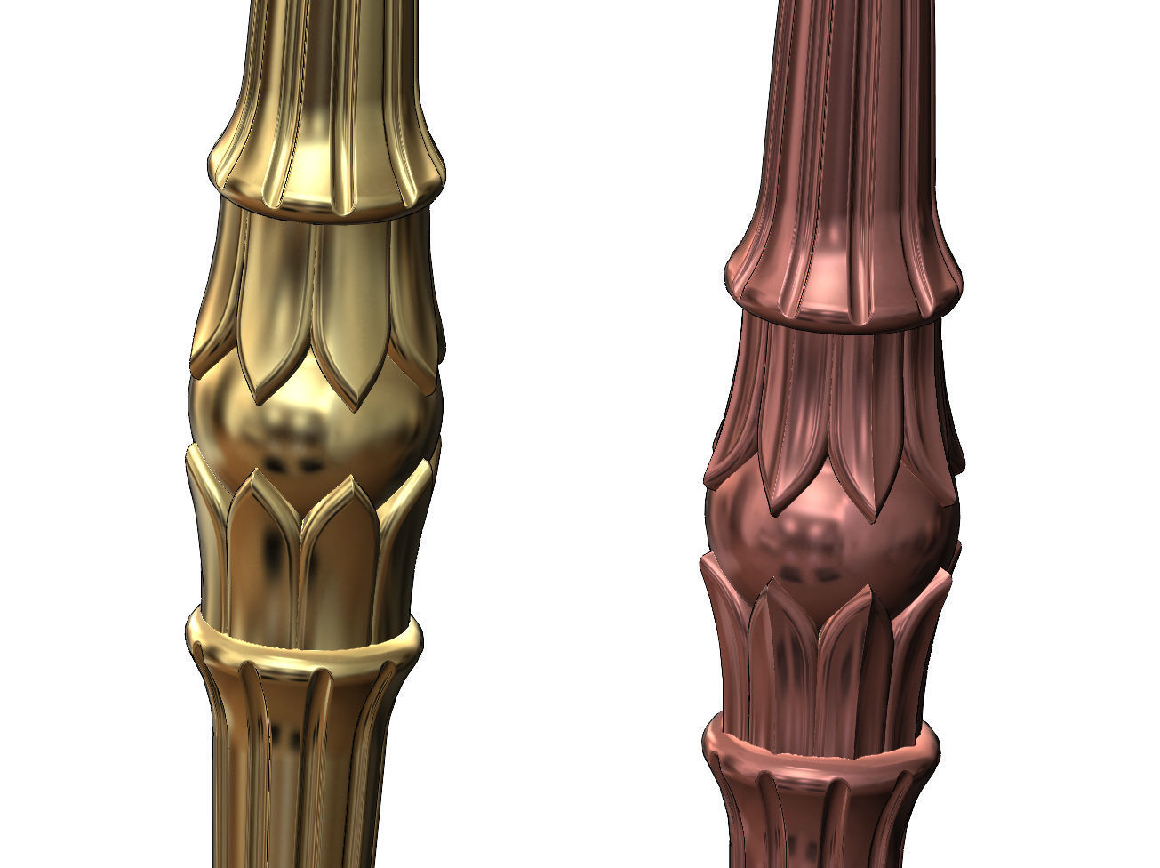 Lotus bead round fluted door gate push pull handle 3D print model_2