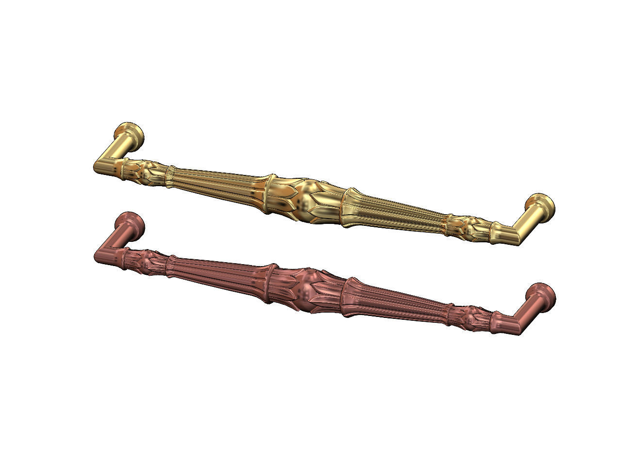 Lotus bead round fluted door gate push pull handle 3D print model_15