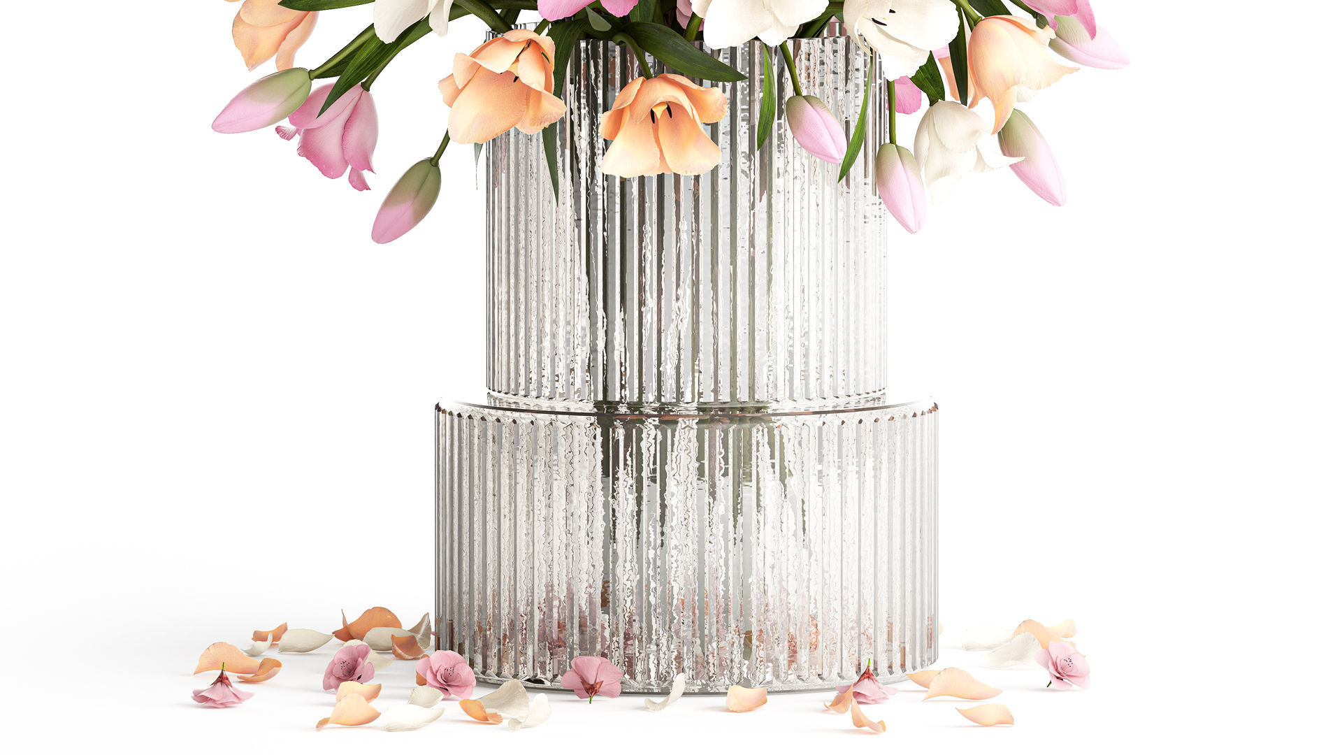 Bouquet of sakura branches with pink tulips flowers 377 3D model_3