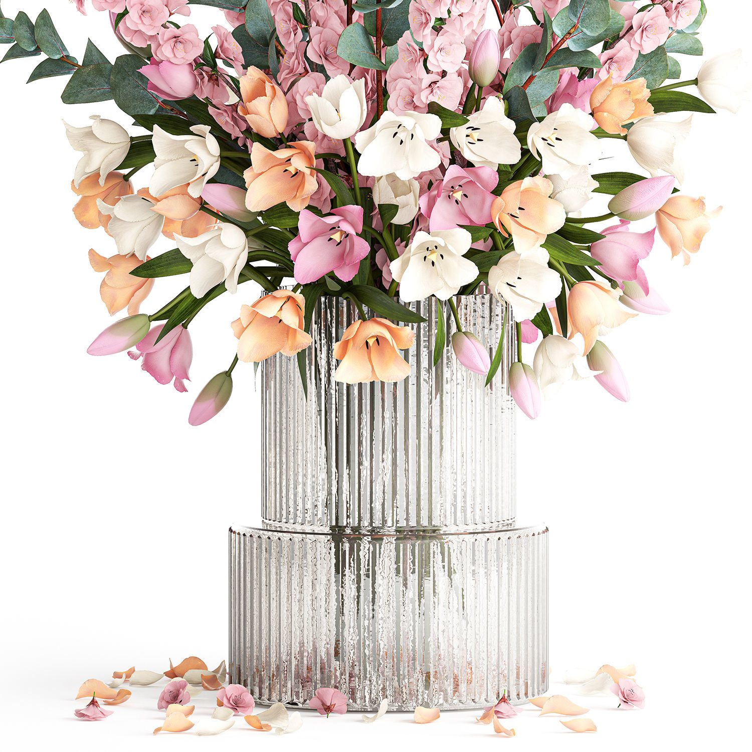 Bouquet of sakura branches with pink tulips flowers 377 3D model_11