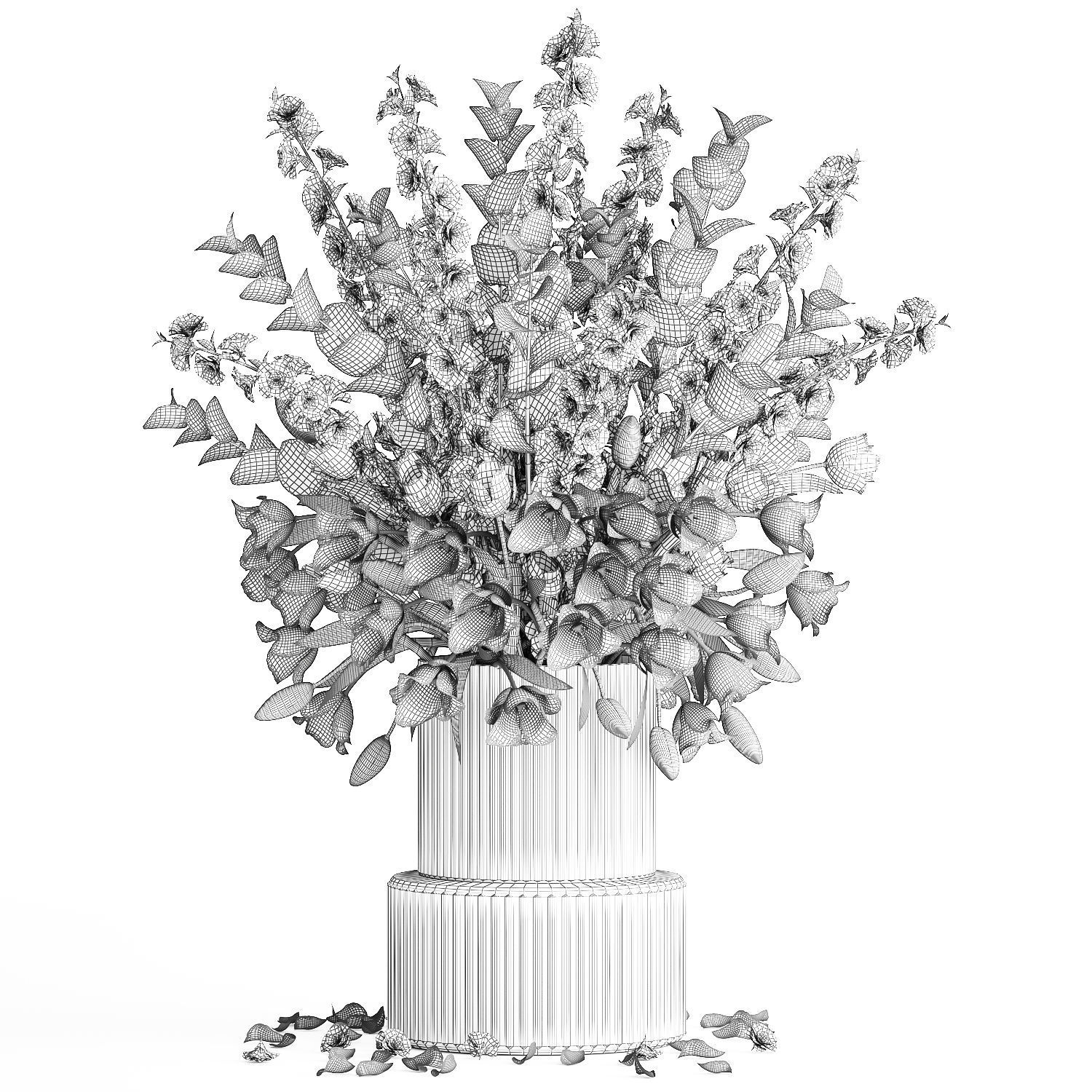 Bouquet of sakura branches with pink tulips flowers 377 3D model_14