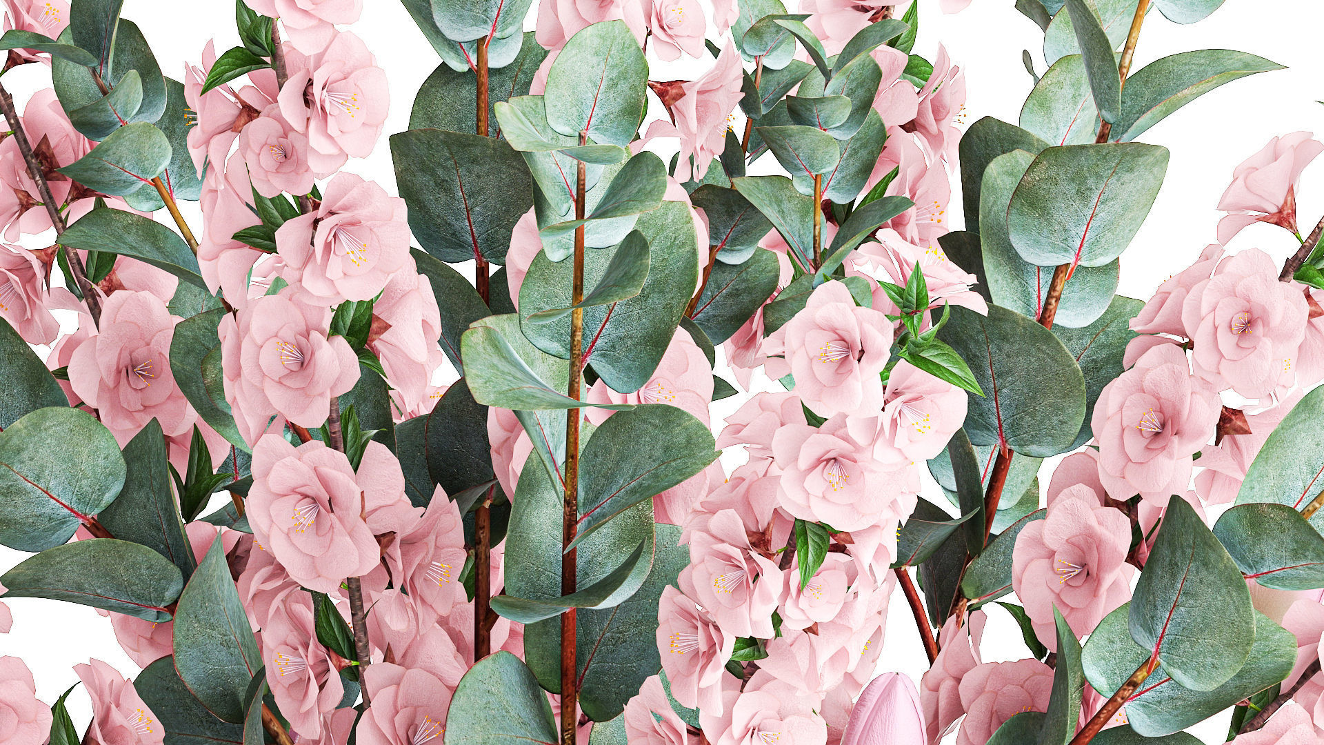 Bouquet of sakura branches with pink tulips flowers 377 3D model_4