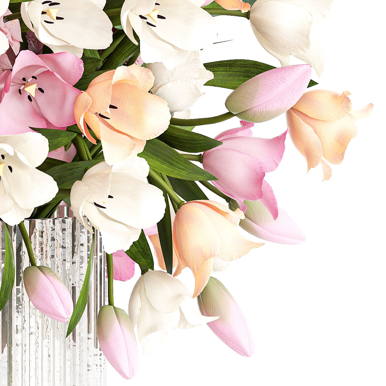 Bouquet of sakura branches with pink tulips flowers 377 3D model_13