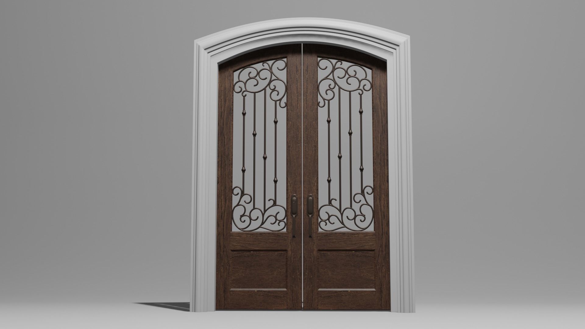 Classic Arch Glass with Panel Main Door 3D model_7