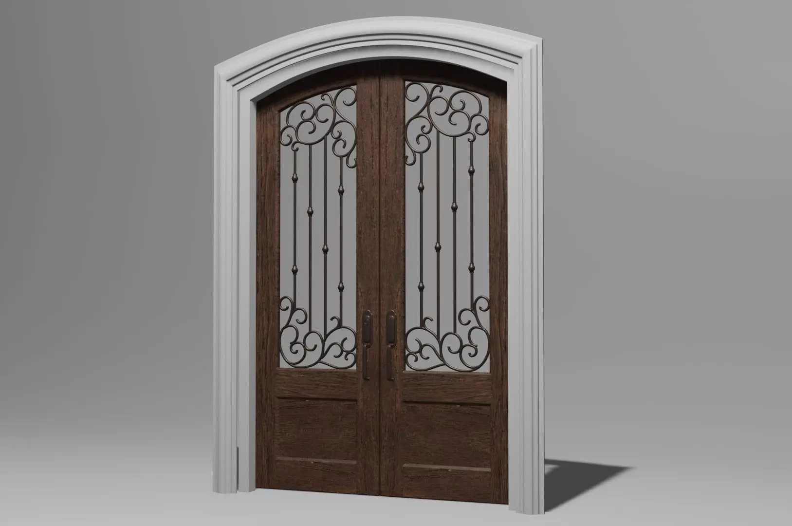 Classic Arch Glass with Panel Main Door 3D model_0