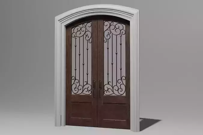 Classic Arch Glass with Panel Main Door 3D model