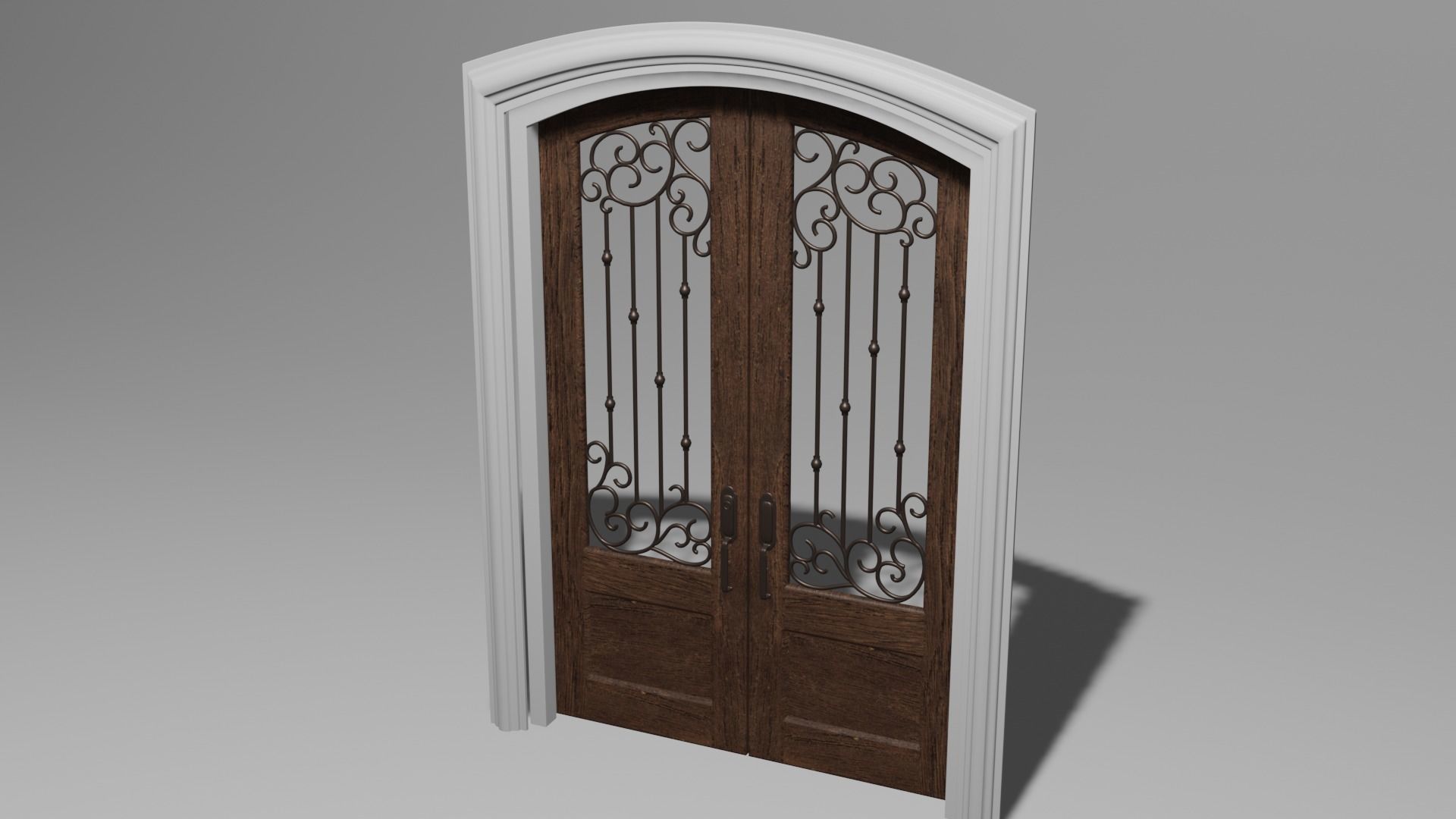 Classic Arch Glass with Panel Main Door 3D model_9