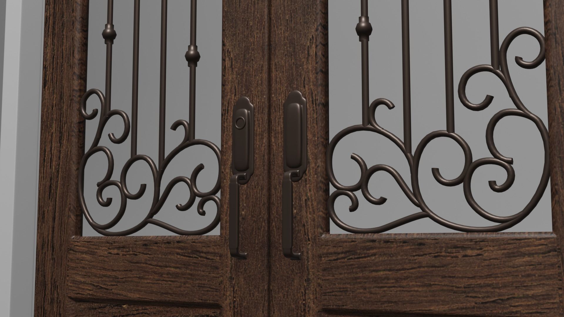 Classic Arch Glass with Panel Main Door 3D model_5