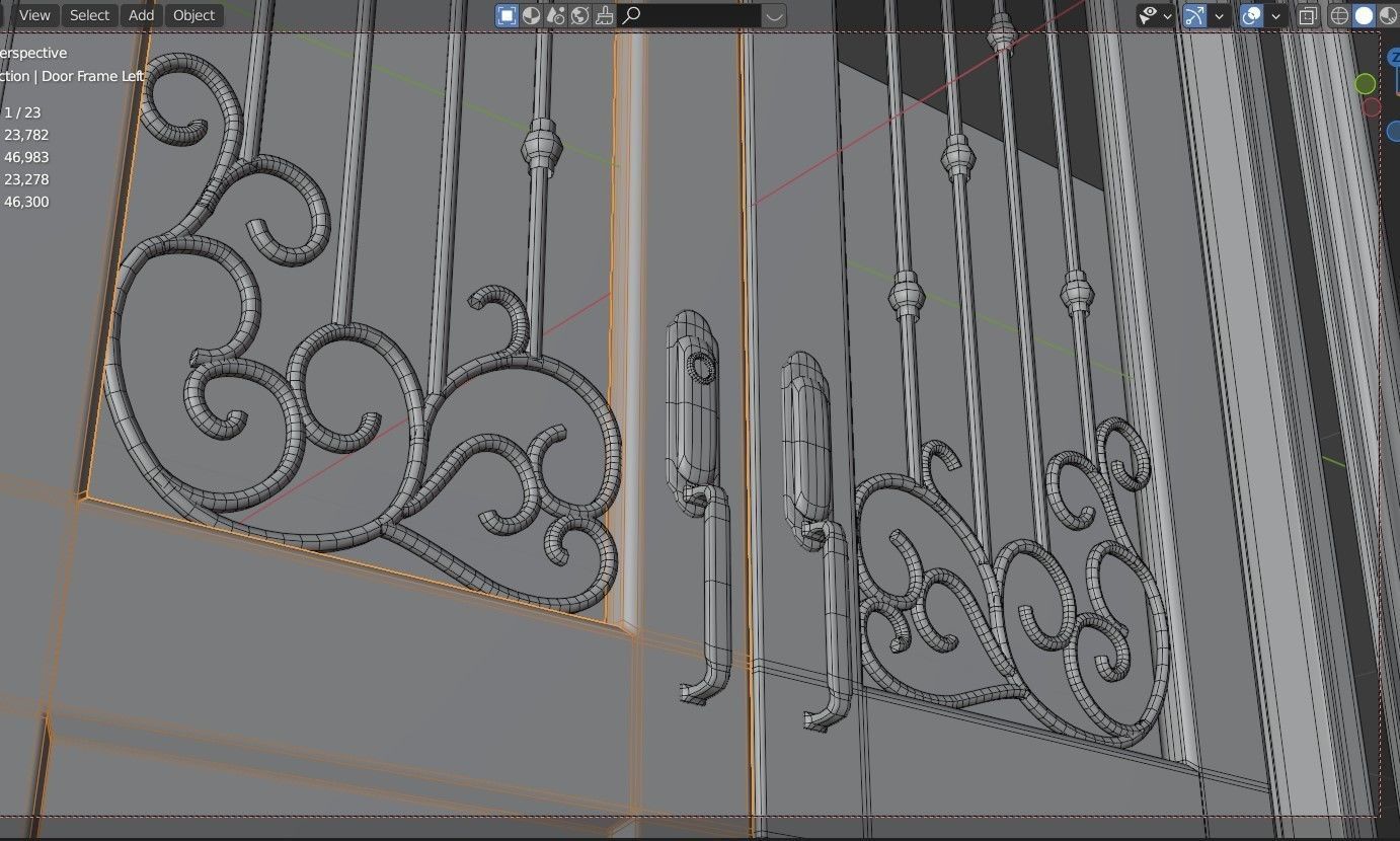 Classic Arch Glass with Panel Main Door 3D model_10