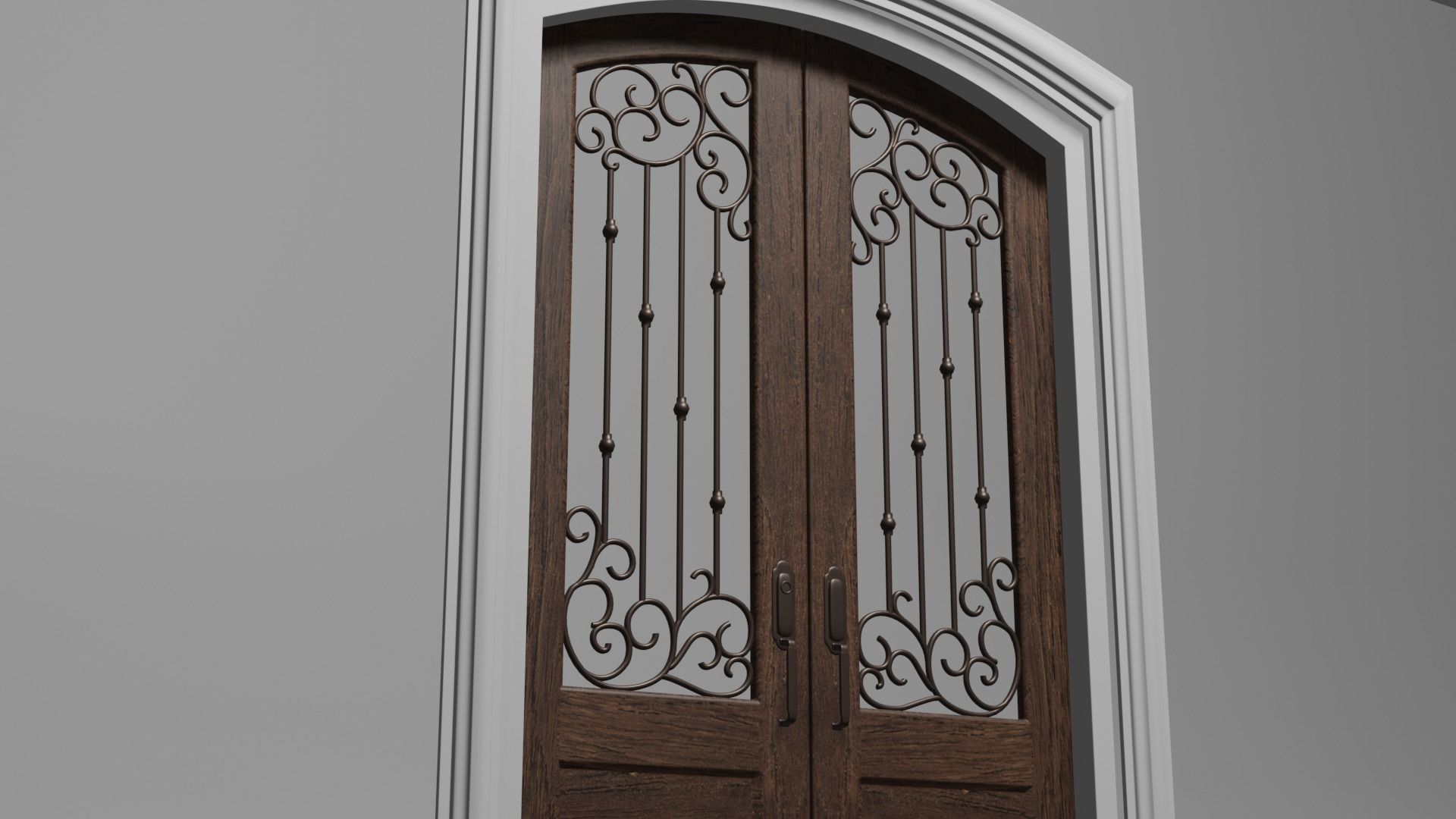 Classic Arch Glass with Panel Main Door 3D model_1