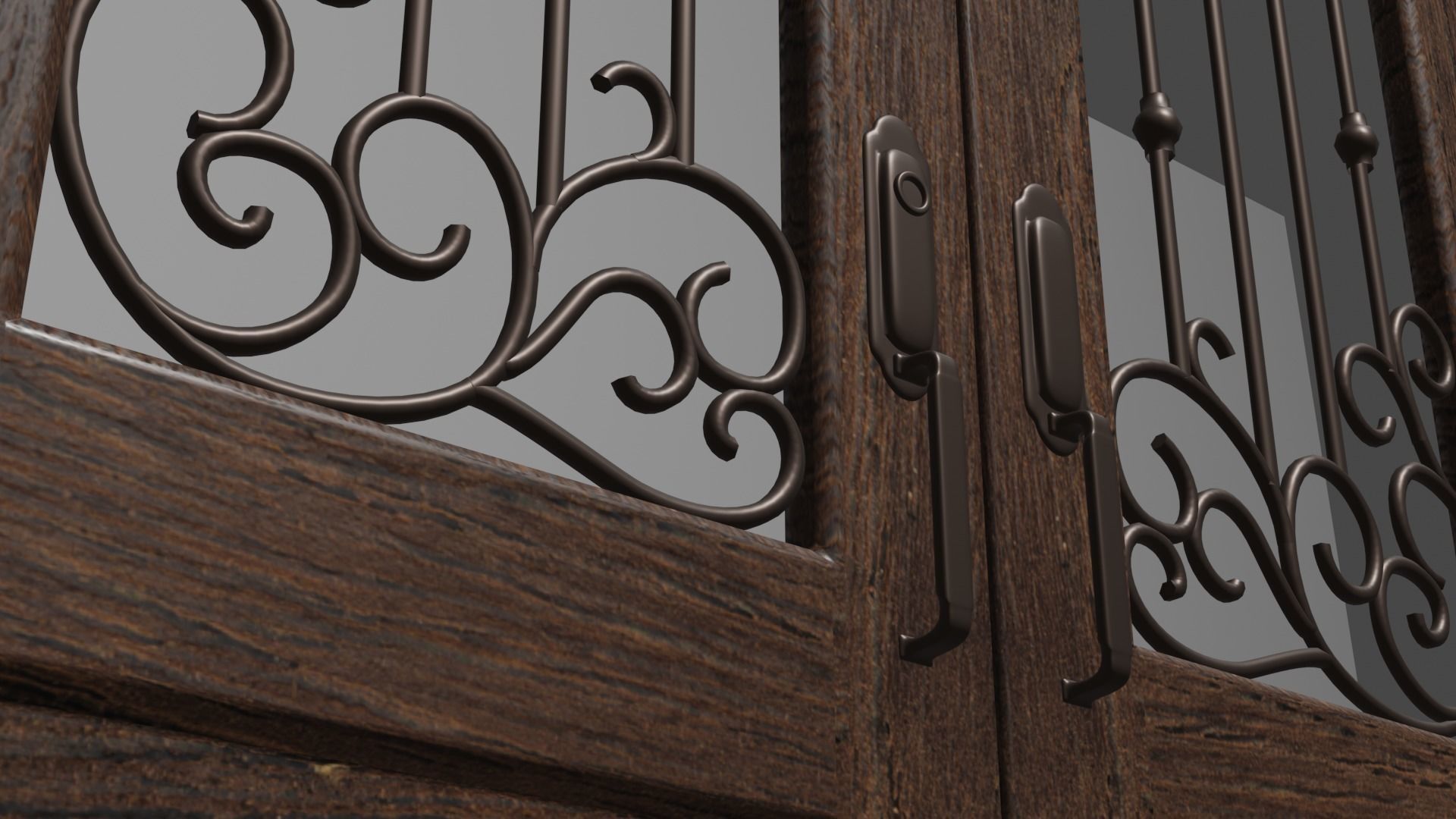 Classic Arch Glass with Panel Main Door 3D model_3