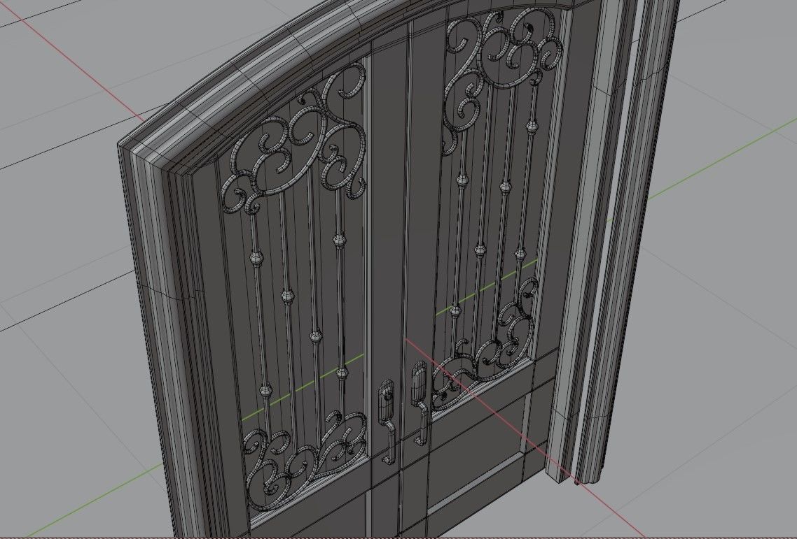 Classic Arch Glass with Panel Main Door 3D model_13