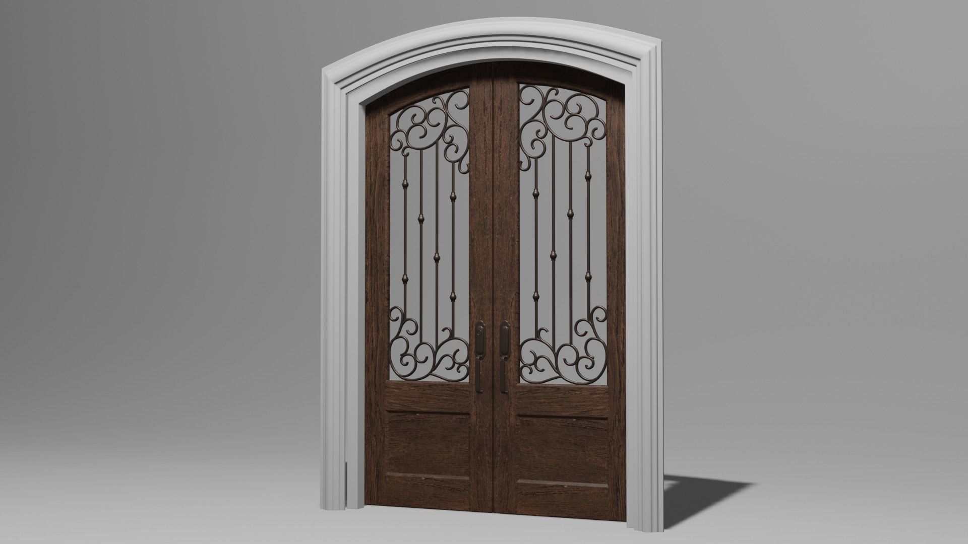 Classic Arch Glass with Panel Main Door 3D model_6
