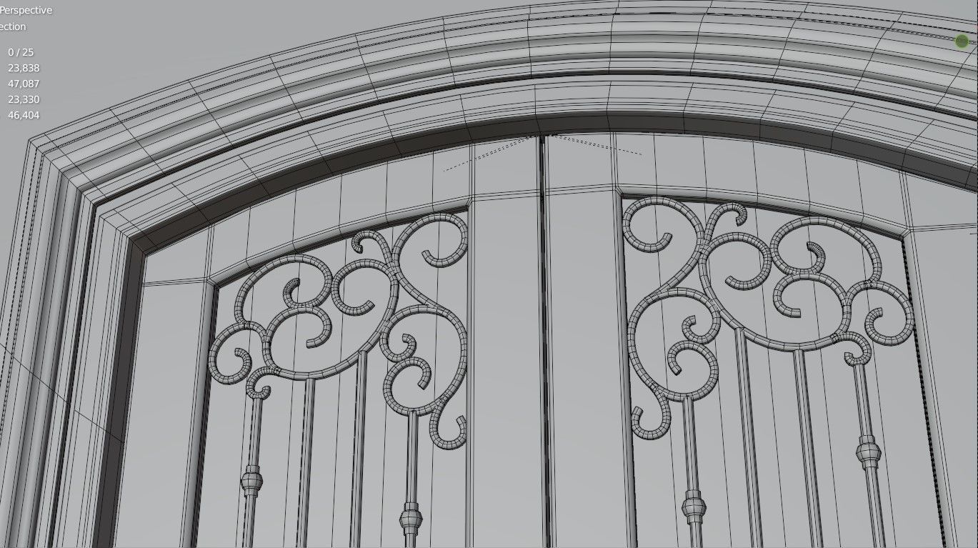 Classic Arch Glass with Panel Main Door 3D model_12