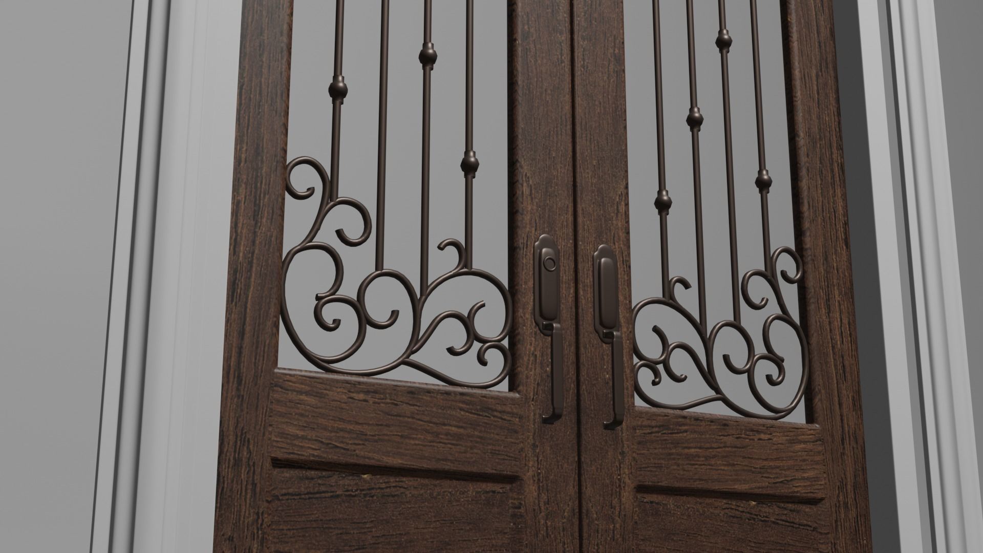 Classic Arch Glass with Panel Main Door 3D model_2