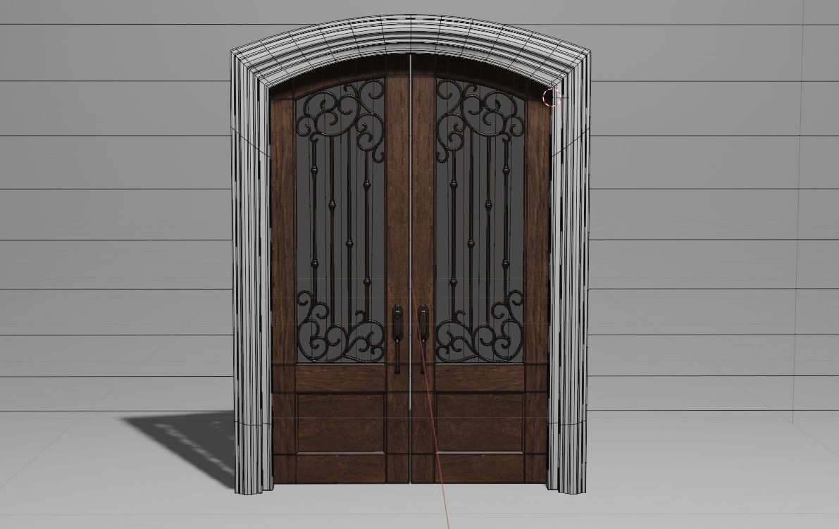 Classic Arch Glass with Panel Main Door 3D model_14