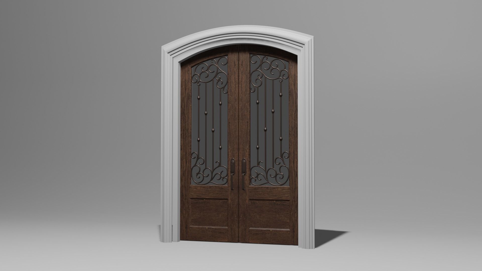 Classic Arch Glass with Panel Main Door 3D model_4