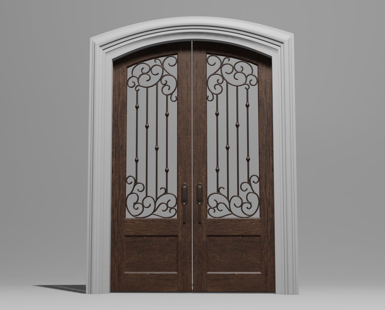Classic Arch Glass with Panel Main Door 3D model_8