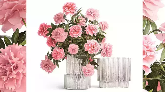 Bouquet of pink peonies flowers in a glass vase 378