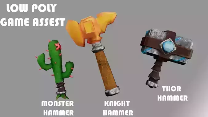 game weapon assets Hammer Low poly