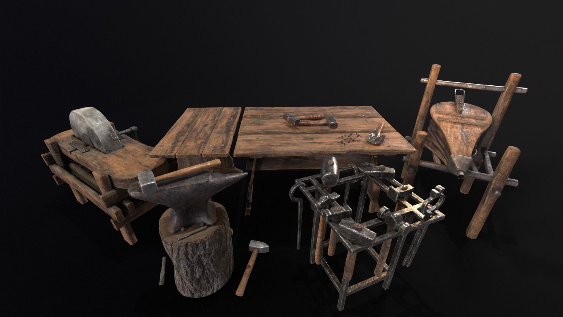 Medieval Blacksmith Set 3D Model Collection_8