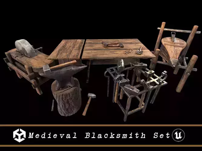 Medieval Blacksmith Set 3D Model Collection